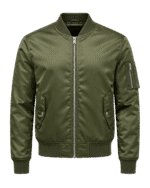 Olive Satin Bomber Jacket - Image 2